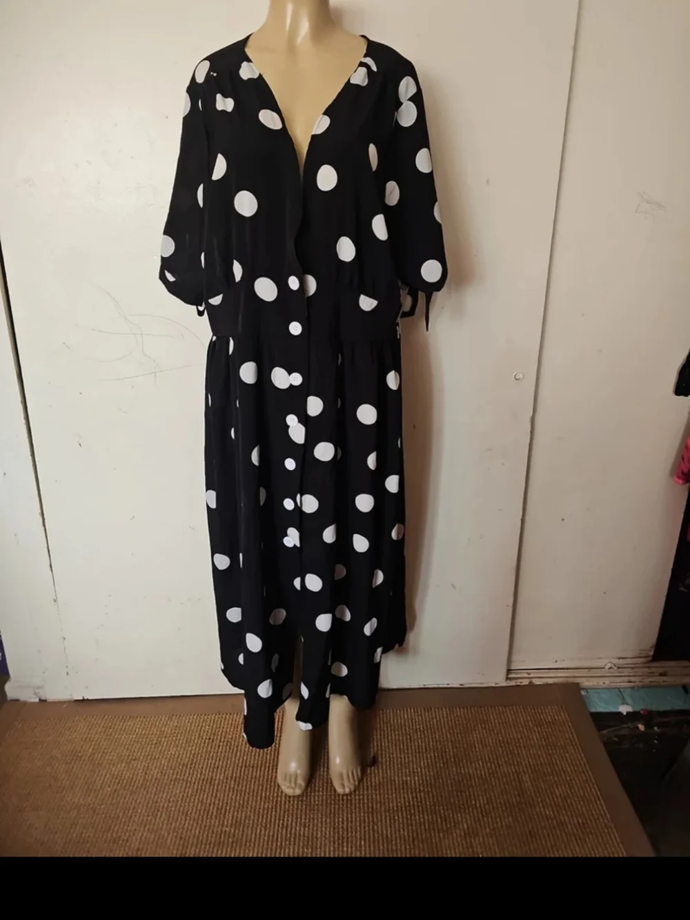 Avenue Black Maxi Dress with White Polka Dots - Picture 1 of 4